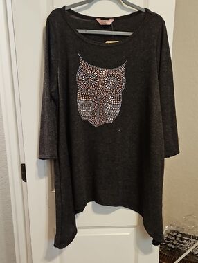 SJS Dark Gray Tunic with Rhinestone Owl